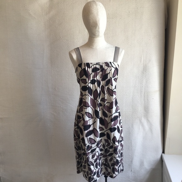 BCBG S/M Dress 100% Silk Leaf Print Sleeveless Neutral Sundress - Picture 2 of 8